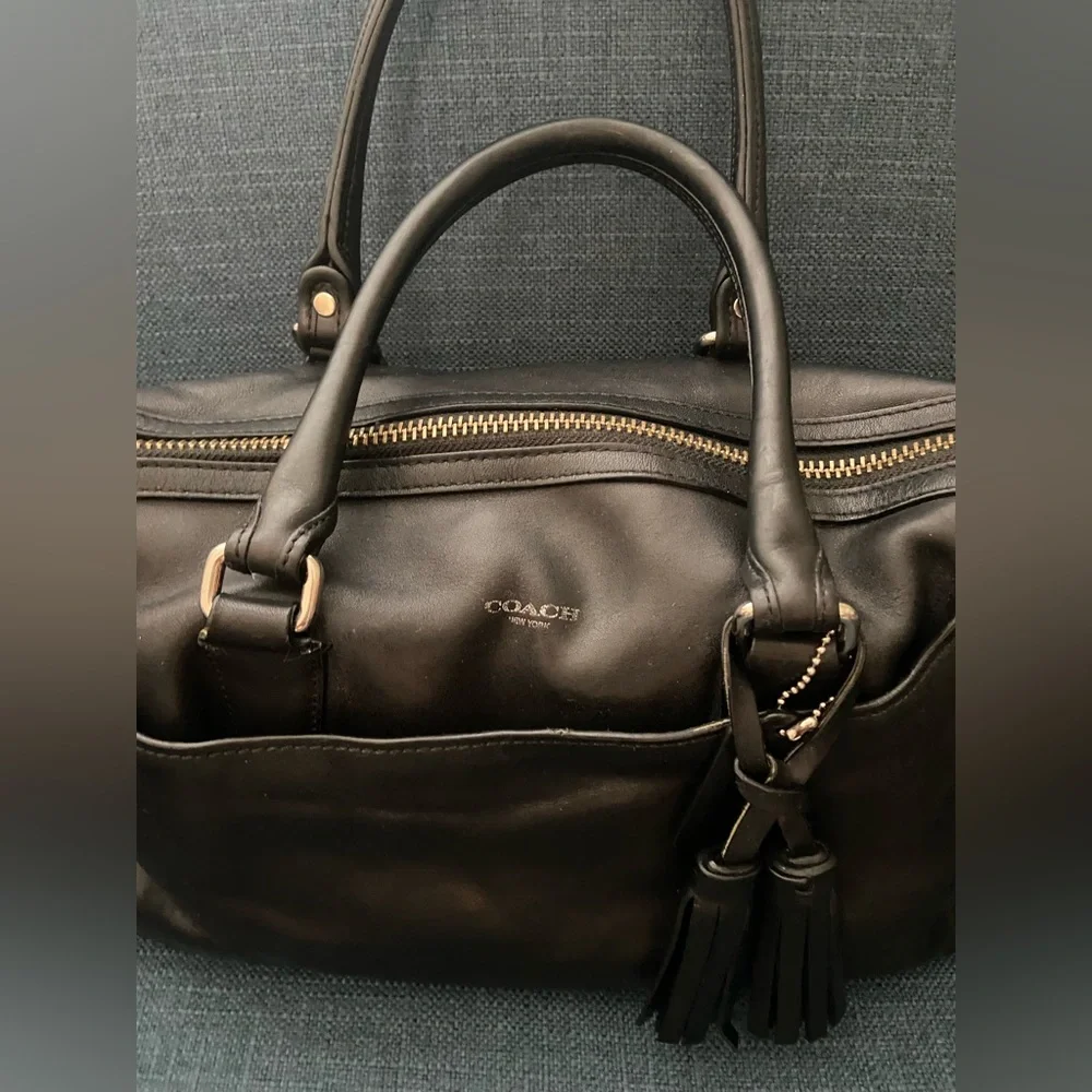 Coach Black Leather Handbag Satchel Silver Hardware - Picture 2 of 16